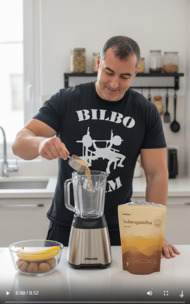 Preparando batido Ashwagandha con platano